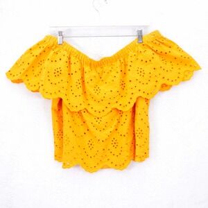 Express Large Top Butterfly Off The Shoulder Open Knit Cropped Orange Ruffle